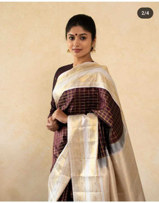 CENTURY CREATION Printed Banarasi Art Silk Saree(Brown)