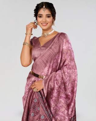 ANIRAV Floral Print Bollywood Art Silk Saree(Purple)