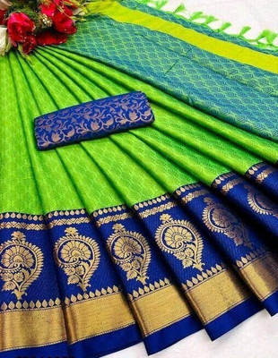 THESIYA FAB Woven Banarasi Jacquard, Art Silk Saree(Light Green)