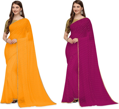 REDFISH Solid/Plain Daily Wear Chiffon, Georgette Saree(Yellow, Pink)