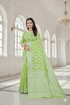 Saadhvi Woven Banarasi Cotton Blend Saree(Light Green)