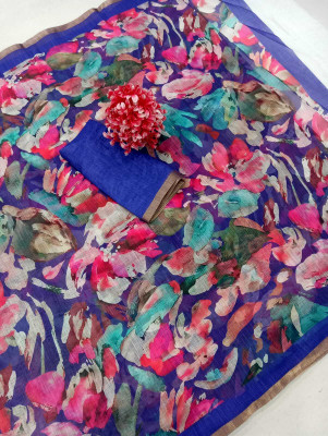 kesarsilkmills Printed Kanjivaram Pure Cotton, Cotton Linen Saree(Multicolor)