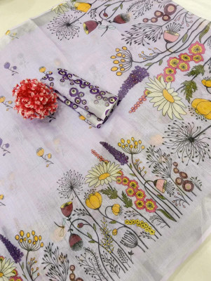 M MAANVIT Digital Print, Woven Kanjivaram Pure Cotton, Cotton Linen Saree(Blue)