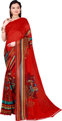 Suali Floral Print Daily Wear Georgette Saree(Red)