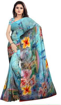 SCFO Digital Print Daily Wear Polyester Saree(Blue)