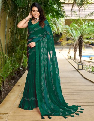 Satrani Dyed, Embellished Bollywood Chiffon, Georgette Saree(Green)