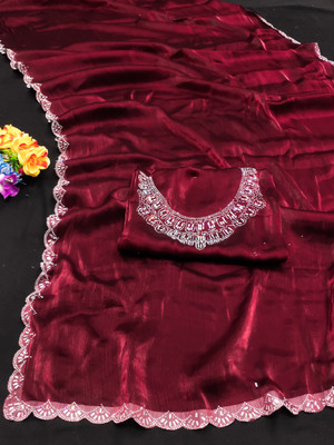 ZOYAL ENTERPRISE Self Design Bollywood Jimmy choo Saree(Maroon)