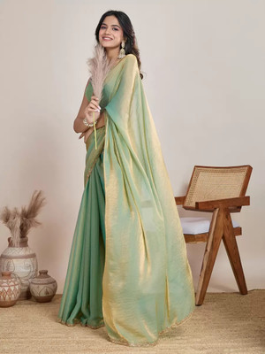 J M CREATION Solid/Plain Bollywood Chiffon Saree(Green)
