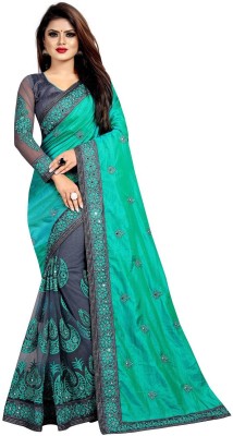 APM Royal Self Design, Embellished Bollywood Georgette, Net Saree(Light Blue)