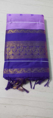 KANYAKUMARI FASHION Solid/Plain Chanderi Pure Cotton Saree(Purple)