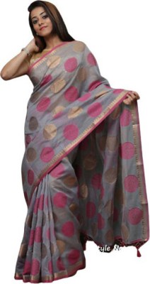 ZAK FABS Woven Banarasi Cotton Silk Saree(Grey)