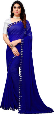 Vivan Fab Embellished Bollywood Georgette, Silk Blend Saree(Blue)
