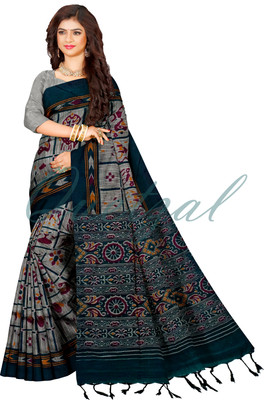 Quetzal Printed, Self Design Sambalpuri Pure Cotton Saree(Grey)