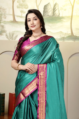 Octa Apparel Solid/Plain, Striped Banarasi Cotton Silk Saree(Multicolor)