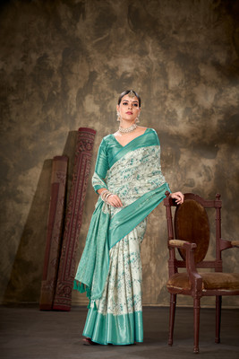 Tasrika Printed Banarasi Art Silk Saree(Light Blue)