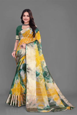 Aarunika SBT Solid/Plain Bollywood Organza Saree(Green)