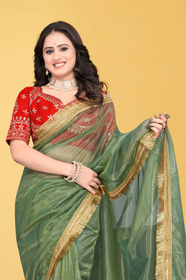 Brahmani Creation Embroidered Banarasi Georgette Saree(Dark Green)