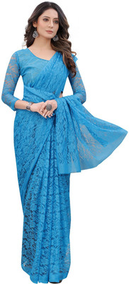 HouseOfCommon Self Design Bollywood Net, Brasso Saree(Light Blue)