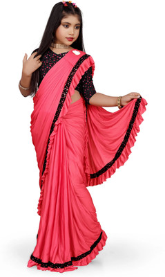 HERVALLY Embellished Bollywood Lycra Blend Saree(Pink)