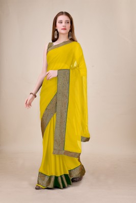 A&Z Dyed, Solid/Plain Daily Wear Chiffon Saree(Yellow)