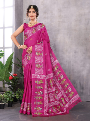 YASHIKA Printed Kalamkari Art Silk Saree(Pink)