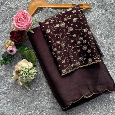 Bollytrend Dyed Bollywood Polyester, Silk Blend Saree(Maroon)