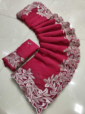 Sareez House Embroidered Bollywood Georgette Saree(Pink)