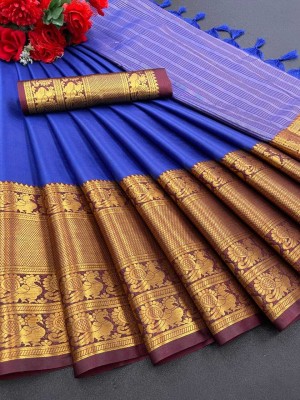 SWDHRM Woven Narayanpet Jacquard, Cotton Silk Saree(Blue)