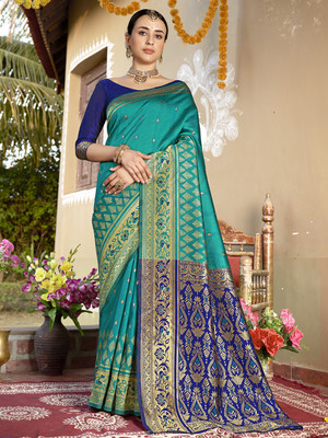 ANOUK Woven Mysore Chanderi Saree(Blue)