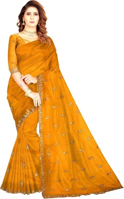 Abl Self Design Banarasi Chiffon Saree(Yellow)