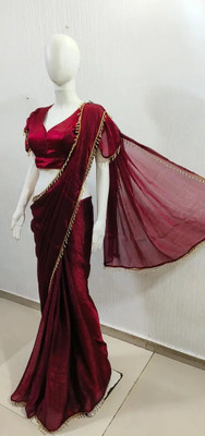 Vraggi Embellished, Solid/Plain Bollywood Chiffon, Pure Silk Saree(Maroon)
