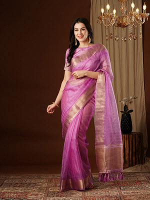 AKSHAR PATRON ENTERPRISE Solid/Plain Bollywood Organza Saree(Purple)