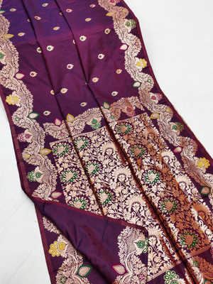 fospy Woven Banarasi Jacquard, Pure Silk Saree(Magenta)