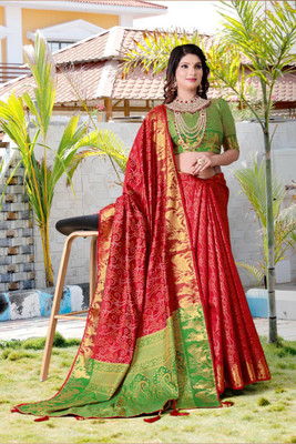LAVYANSH CREATION Printed Patola Silk Blend Saree(Red)