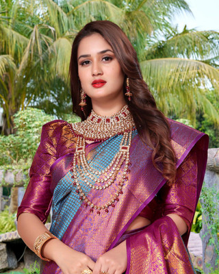 jayant creation Self Design, Woven Daily Wear Silk Blend, Jacquard Saree(Light Blue)