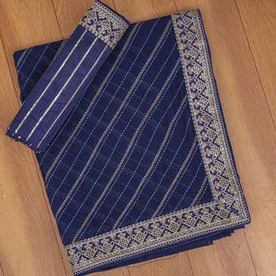 DRASHTI ART Embroidered Bollywood Georgette Saree(Dark Blue)