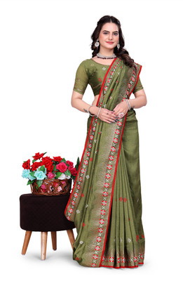 KHRITI FAB Embroidered Bollywood Silk Blend Saree(Light Green)