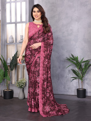 TTH Printed Bollywood Georgette Saree(Maroon)