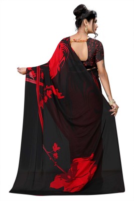 Kanooda Prints Printed Daily Wear Georgette Saree(Red)
