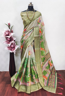 AVANTIKA FASHION Embellished Kanjivaram Pure Silk, Art Silk Saree(Cream)