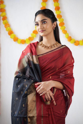 KRIYANSH Self Design, Color Block Bollywood Linen, Cotton Jute Saree(Red)