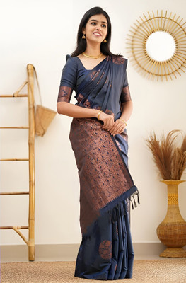 Moda Rapido Woven Banarasi Jacquard Saree(Dark Blue)