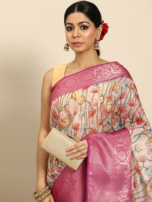 Tasrika Digital Print Banarasi Silk Blend Saree(Beige)