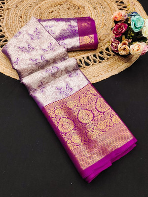ALPENIKA Woven Kanjivaram Pure Silk Saree(Purple)