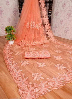 GALANI ENTERPRISE Embroidered Baluchari Supernet Saree(Orange)
