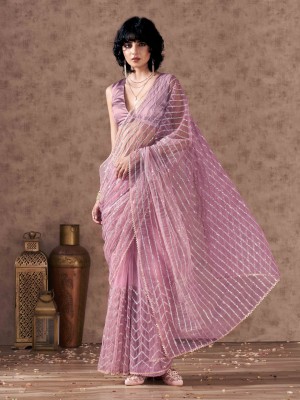 Tikhi Imli Embellished Bollywood Net Saree(Pink)