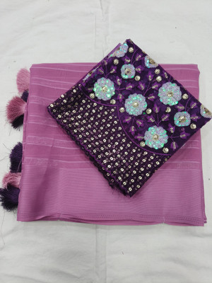 K 5 FASHION Striped Bollywood Chiffon Saree(Purple)