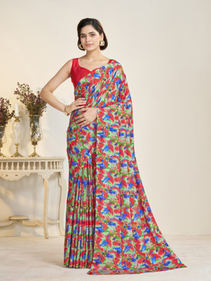 GARDEN VARELI Printed Bollywood Crepe Saree(Red)