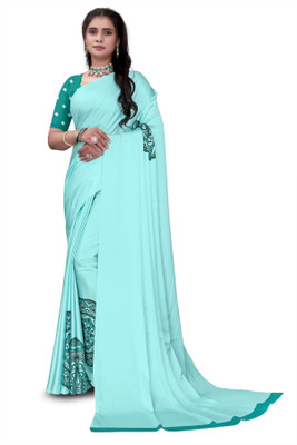 Pemal Designer Digital Print Bollywood Crepe Saree(Blue)