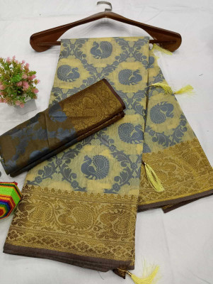 VAKHARIYAFAB Woven, Self Design Kanjivaram Cotton Blend, Pure Cotton Saree(Grey)
